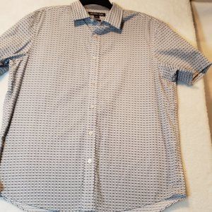NWOT Michael Kors White with Blue Short Sleeve Men's Shirt L (CB3)